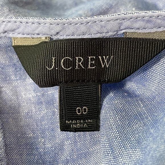 J. Crew Size 00 Blue Crosshatch Linen Seamed Sleeveless Shell Top - Picture 3 of 8